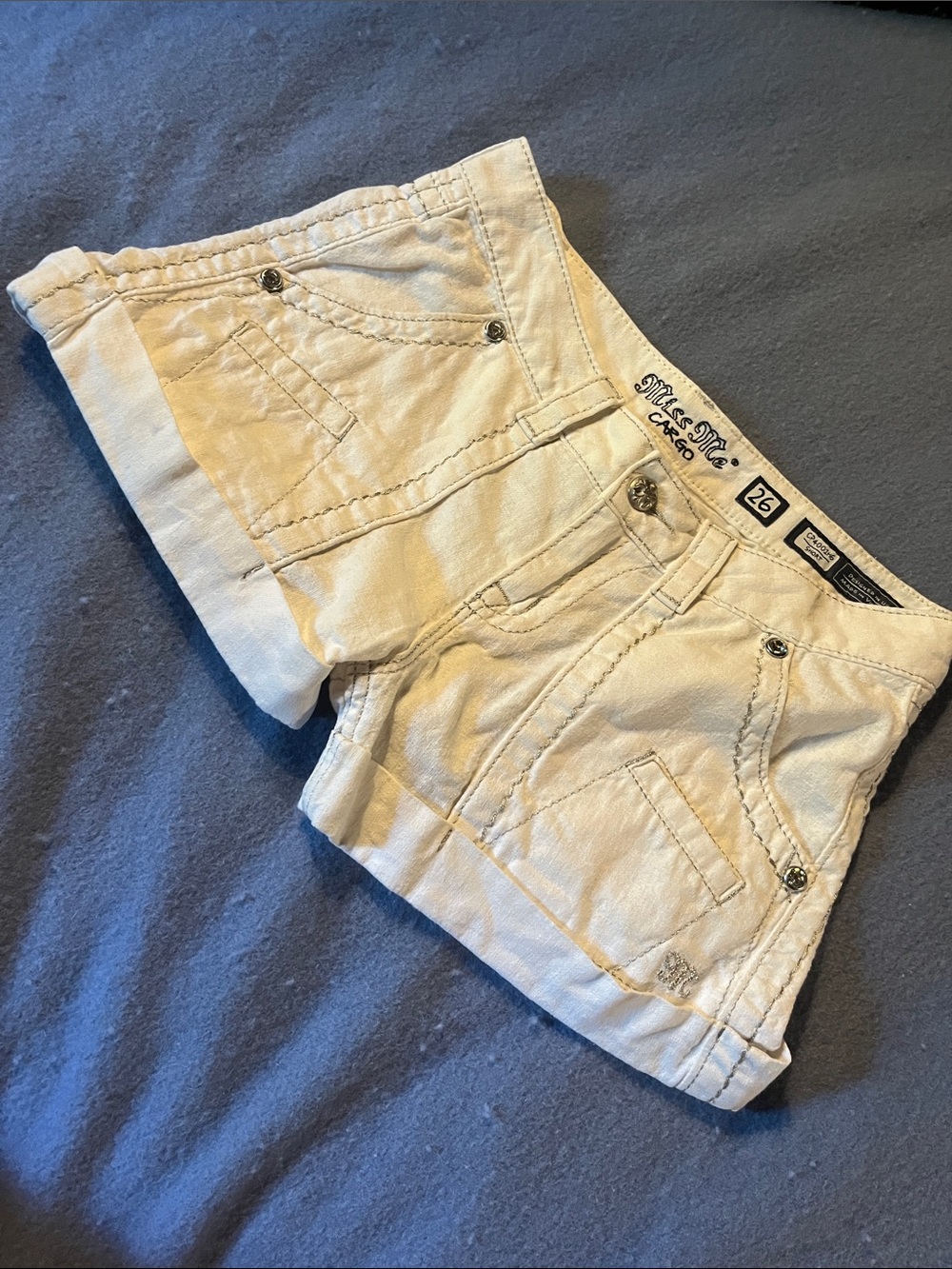 Miss Me Cream White Denim Jean Shorts with Embroidered Details